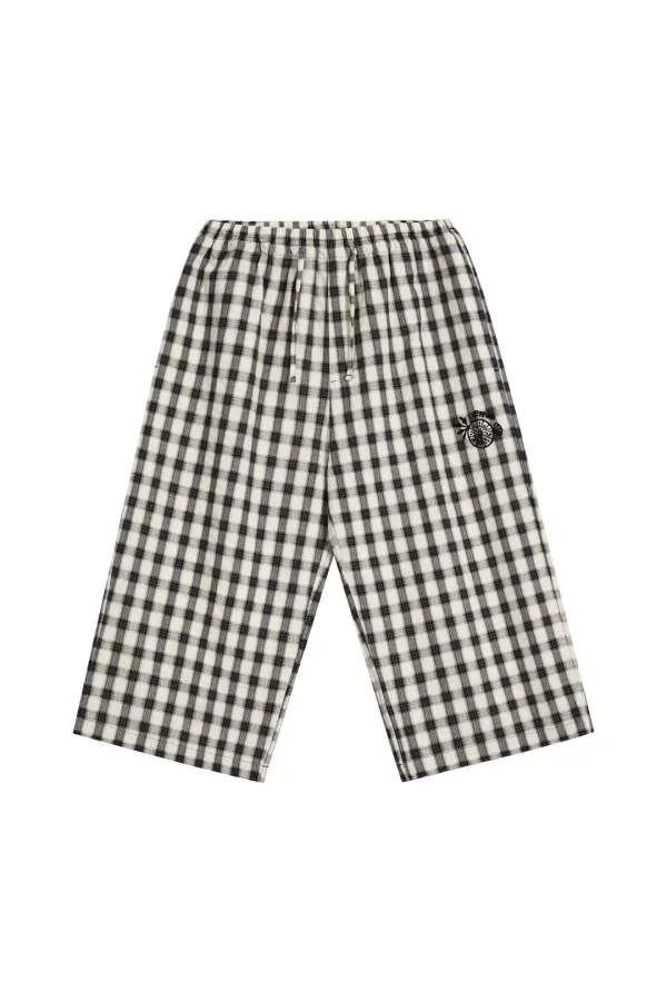 3/4 LOUNGE CHECK PANTS-IVORY