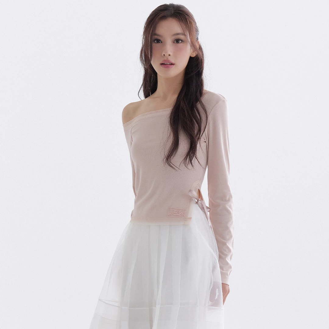더티스 Pure Mesh Satin Ribbon T-Shirt (Pink) 상품 이미지 1