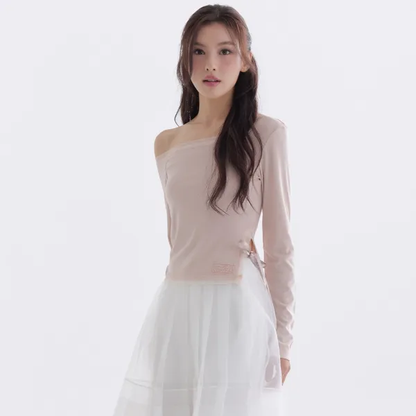 Pure Mesh Satin Ribbon T-Shirt (Pink)