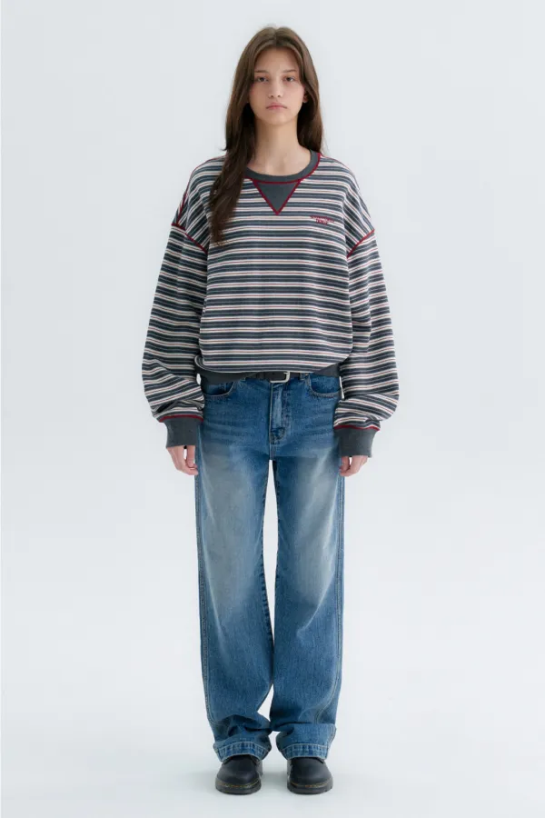 [Release] New Small Wave Logo Stripe Sweatshirt - Charcoal