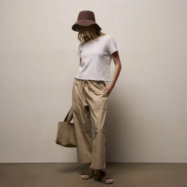 Fine Cotton Twill Crop Pant - Light Khaki