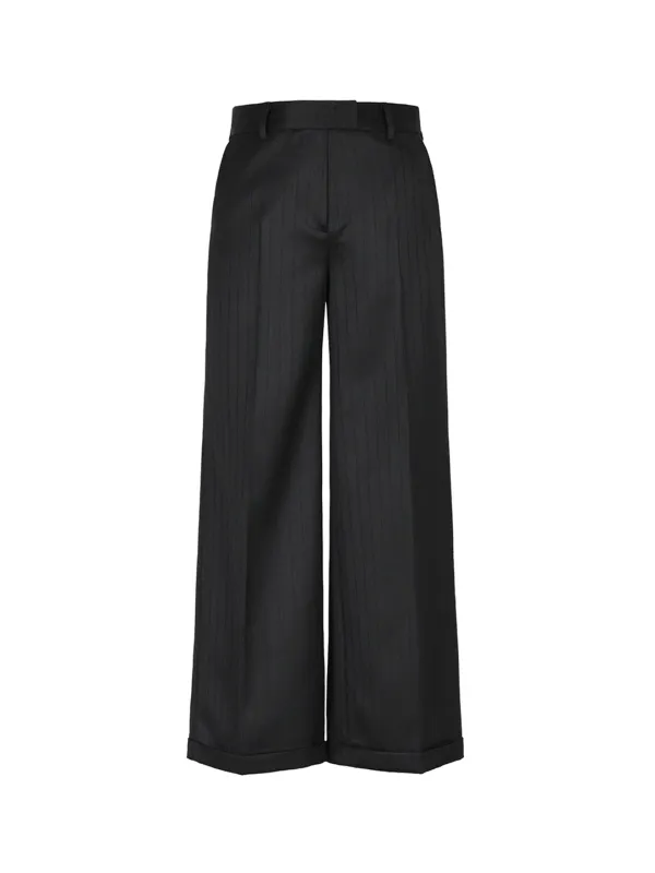 WOOL CLASSIC TURN UP WIDE PANTS (BLACK)