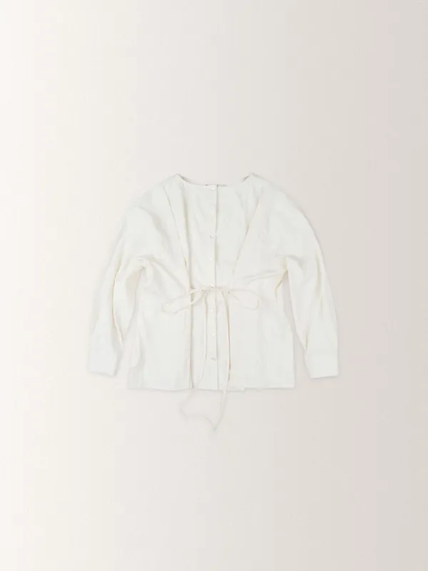 BOAT NECK TIE BLOUSE SHIRTS [ ECRU ]