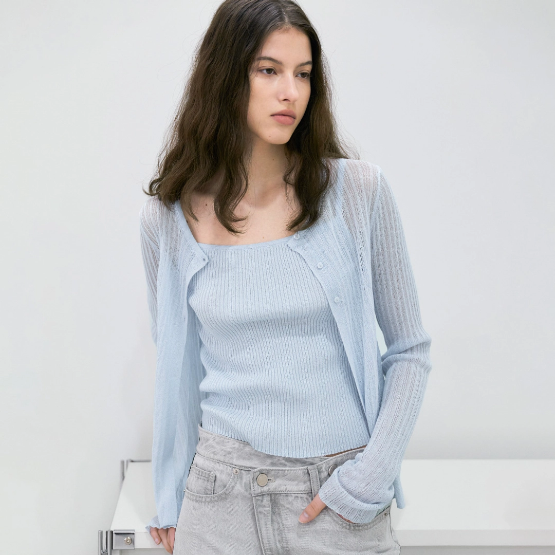 아뜰리에 나인 (CD-2262)COOL TOUCH SLIM RIBBED TOP&CARDIGAN SET 상품 이미지 2