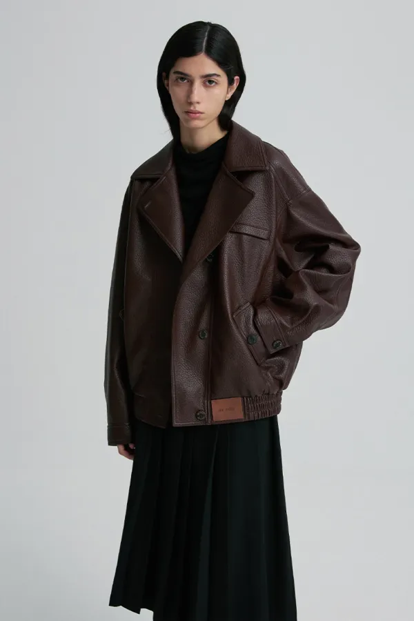 [9/28 순차배송] OVERSIZED LEATHER BOMBER JACKET BURGUNDY