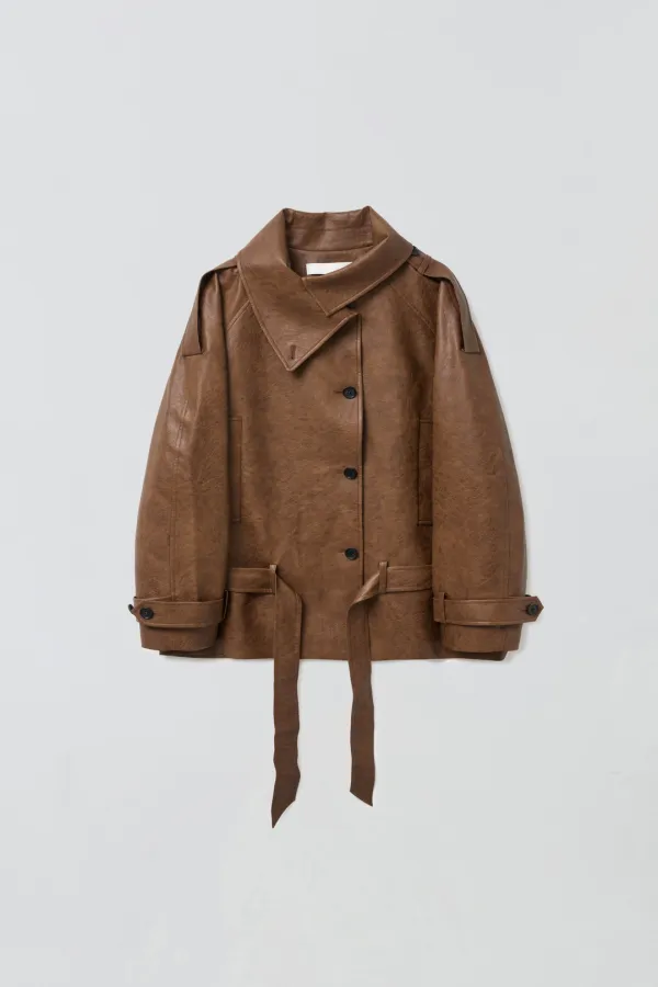 HIGH NECK LEATHER JACKET_BROWN