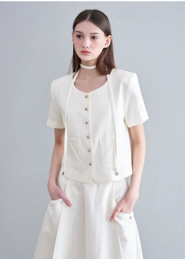  [44-120]  Darlene Tweed Tie Jacket  달린 트위드 타이 자켓 (여름-페미닌룩-클래식룩-데일리룩-출근룩-고급-트위드-타이-포켓-투피스-셋업-빅사이즈-자체제작) 