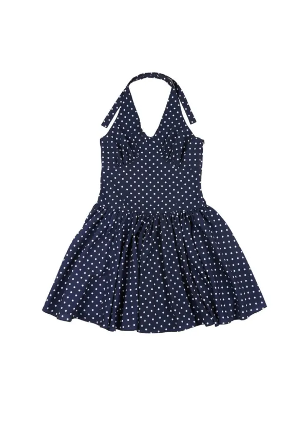 [2ND] HALTERNECK SHIRRING DRESS - NAVY DOT