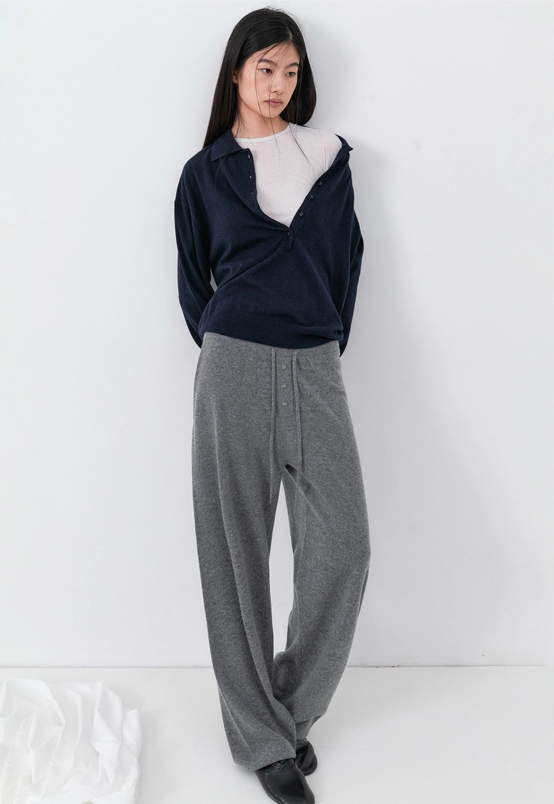 아뜰리에 나인 (PT-5823)AN WOOL LOOSE FIT BUTTON KNIT PANTS SET-UP 상품 이미지 2