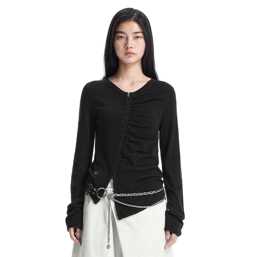 트리밍버드 Hook-Detail Shirred Cardigan [ Black ] 상품 이미지 1