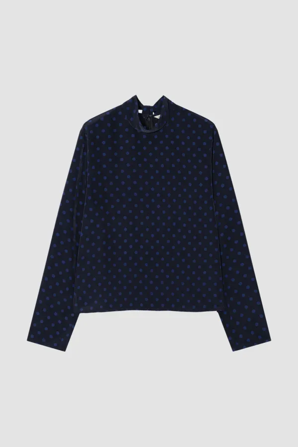 [EXCLUSIVE] DOT HALF NECK TIE BLOUSE_DOT NAVY