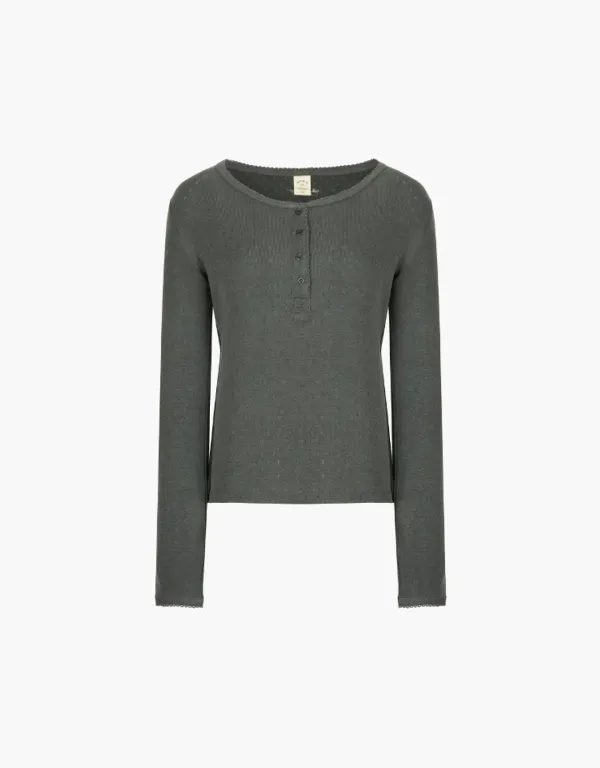 pigment eyelet henley neck t-shirt - charcoal
