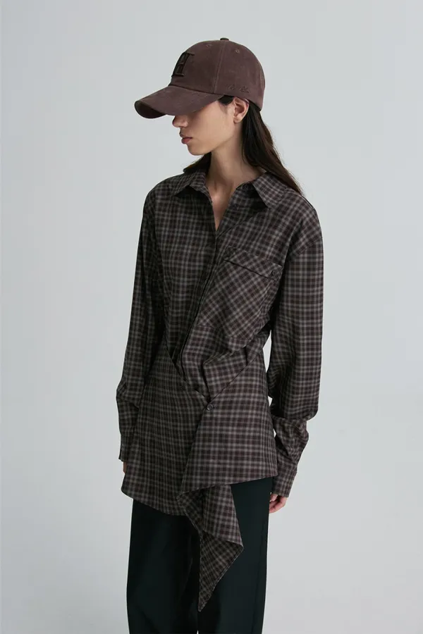 CHECKED WRAP-WAIST SHIRT