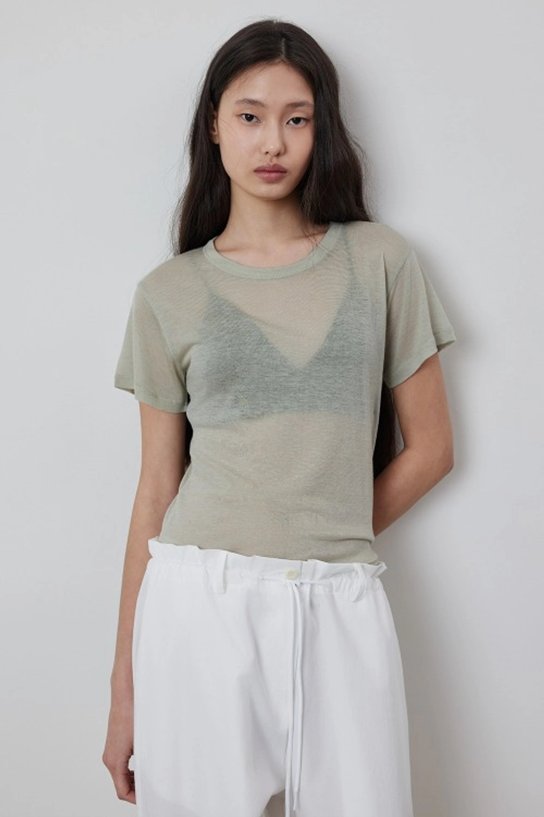퀸스래빗 Tencel See-through Round Short Sleeve T-shirt 상품 이미지 2