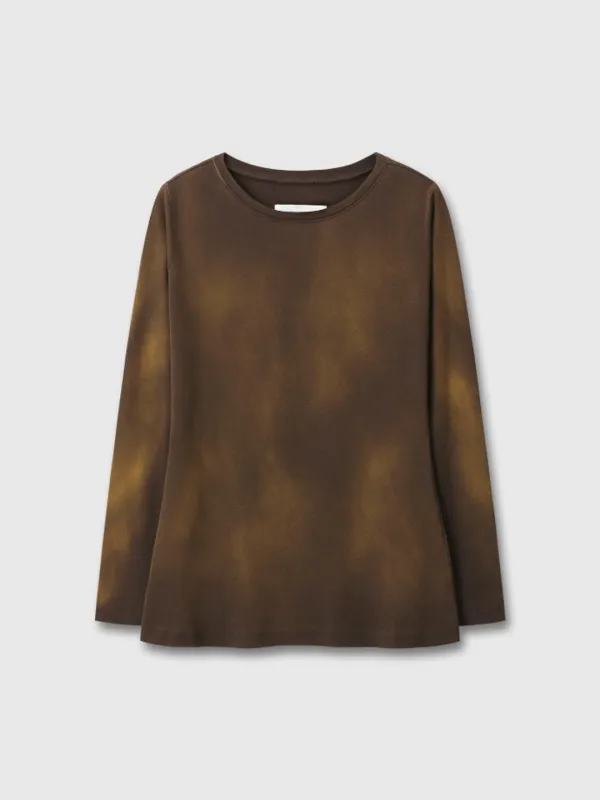 FADED-EFFECT COTTON FITTED T-SHIRT_ BROWN