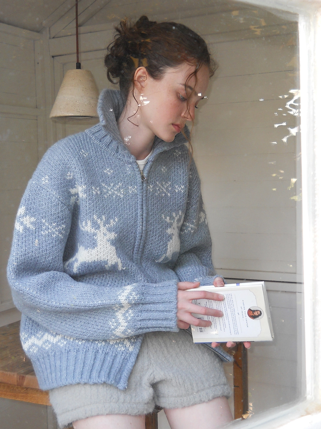 에트몽 Deer Zip-Up Cardigan, Greyish Blue 상품 이미지 2