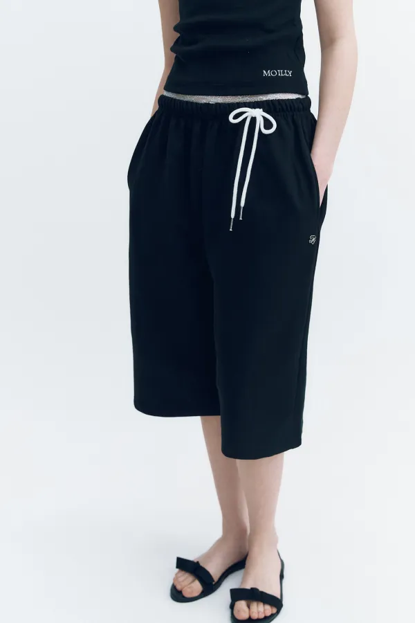 Lace Sagging Bermuda Pants Black