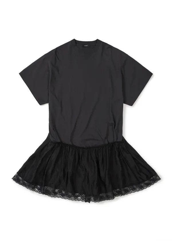 [4th REORDER] LACE TRIM JERSEY DRESS (CHARCOAL)