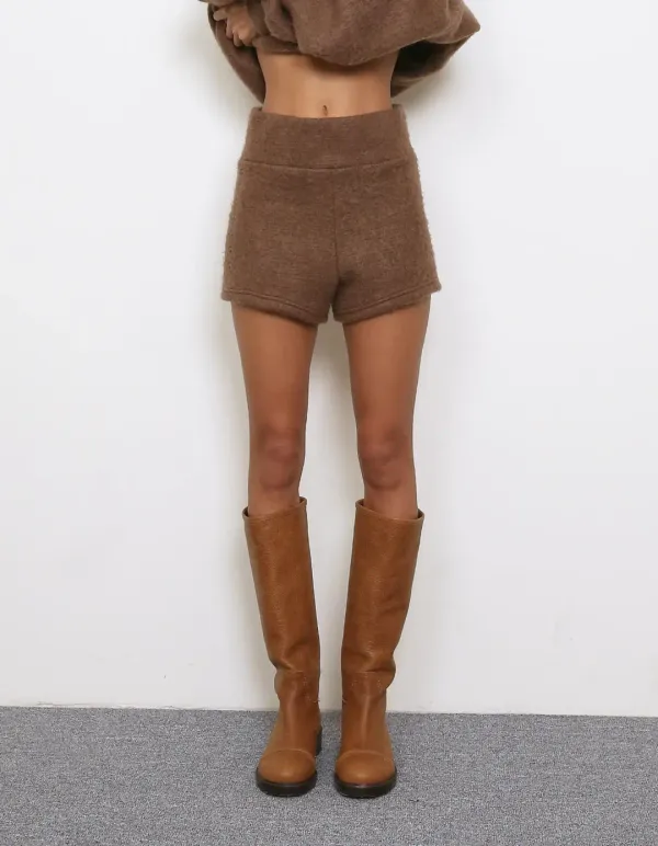 FLUFFY STUDDED DOLPHIN SHORTS, BROWN