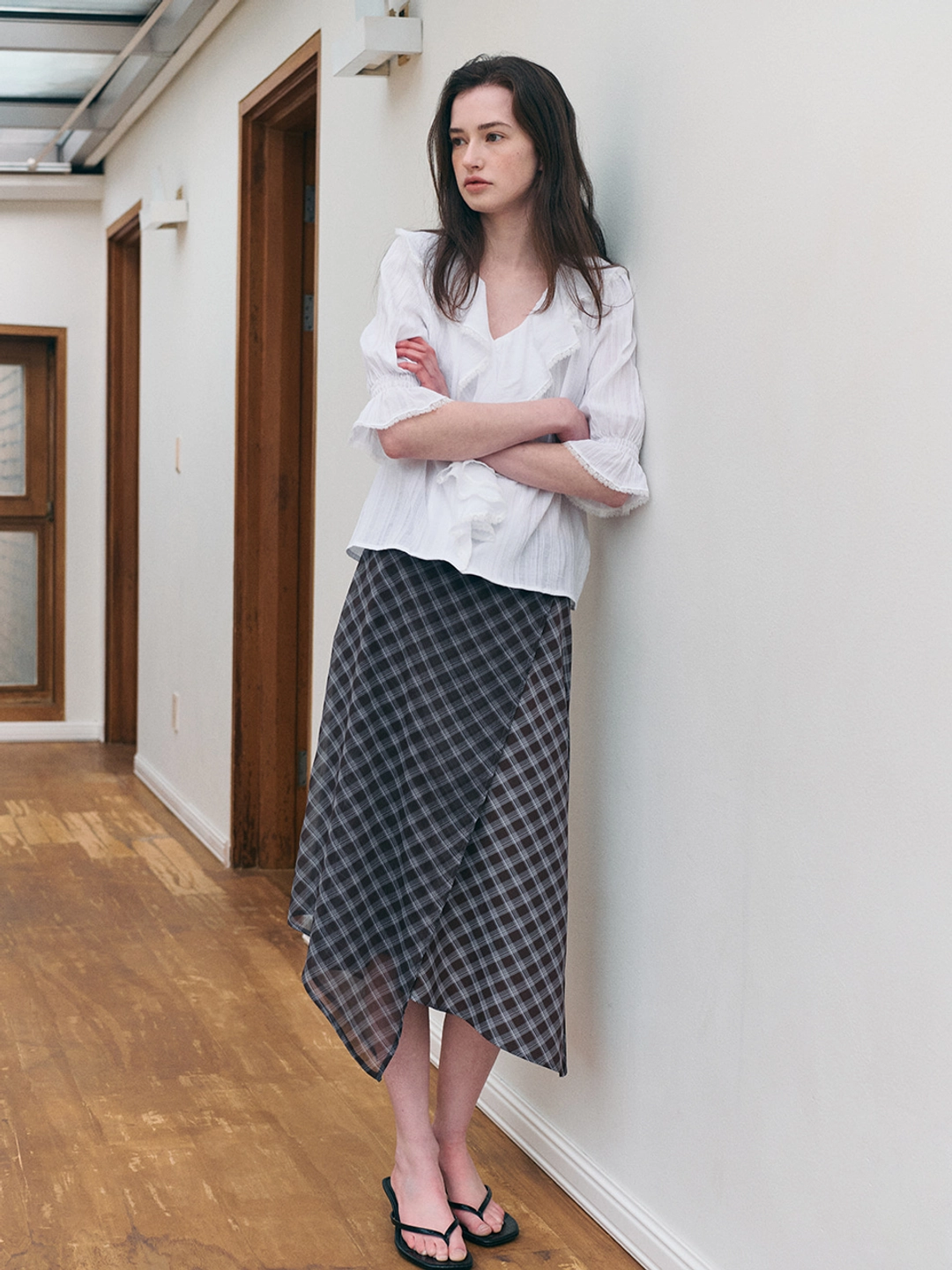 르니나 SAGE check wrap unbalance skirt_purple 상품 이미지 2