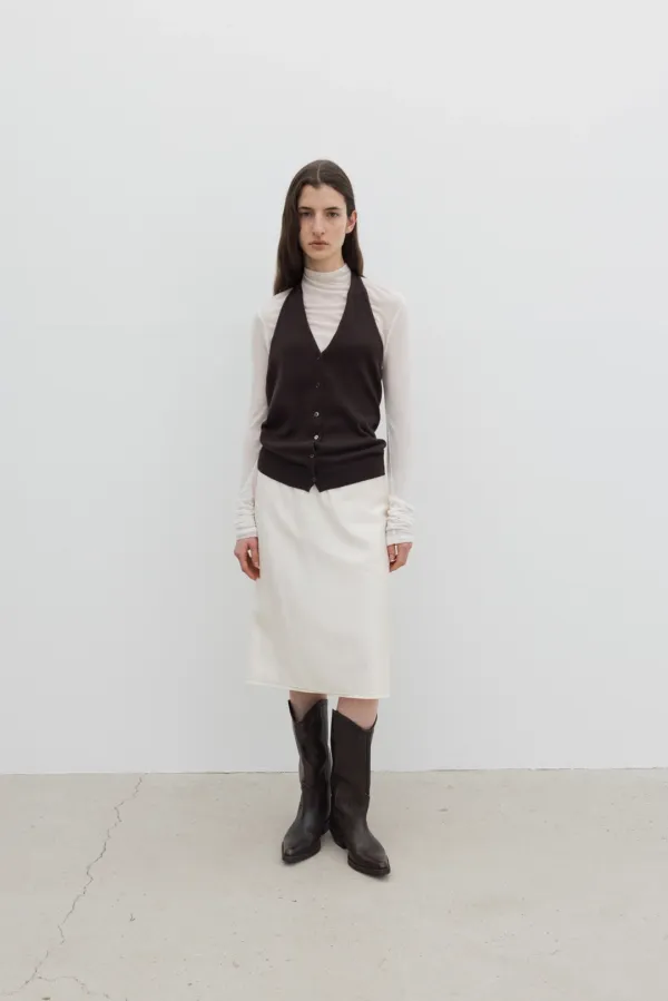 Double Layer Sheer Midi Skirt (Ivory / Light Gray / Brown / Black)