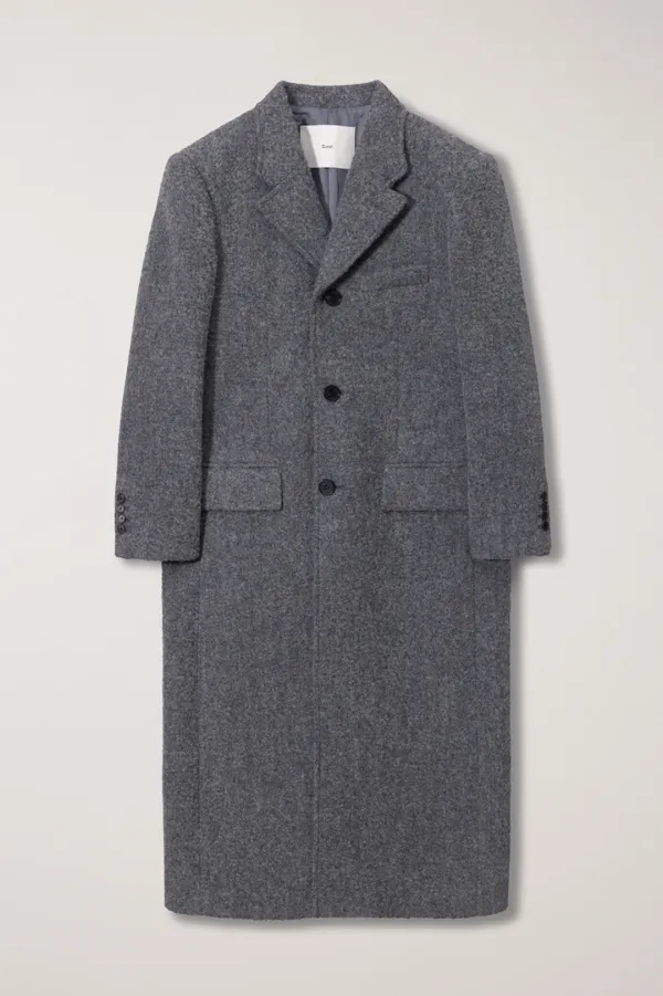 UNISEX 2-WAY 3 BUTTON BOUCLE WOOL COAT MELANGE GREY