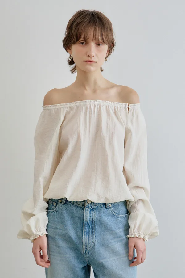 sage shirring blouse_ivory