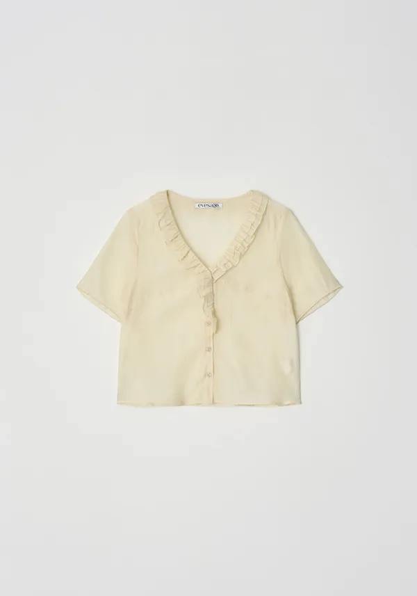 Shirring blouse (Beige)
