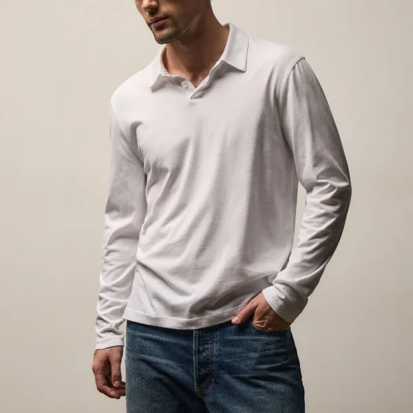 Brushed Lotus Long Sleeve Polo - White