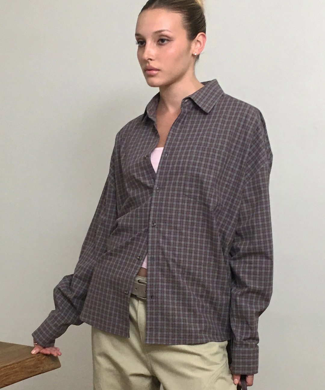 비터셀즈 Oversized Jeanne Check Shirt-Brown 상품 이미지 2