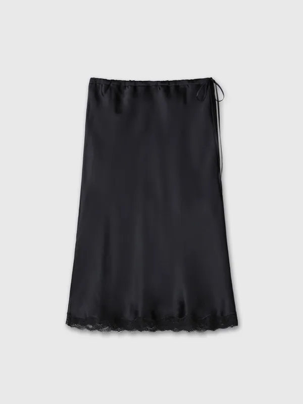 (W) SILK MIDI SKIRT_ BLACK