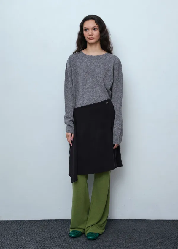 Button Layered Midi Skirt_Black