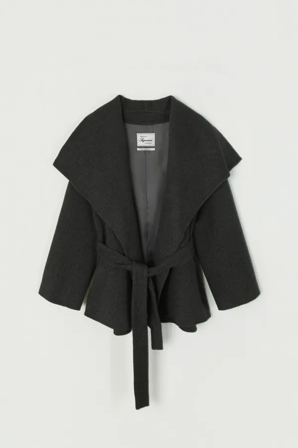 BONIAH SHAWL CASHMERE HANDMADE COAT_CHARCOAL