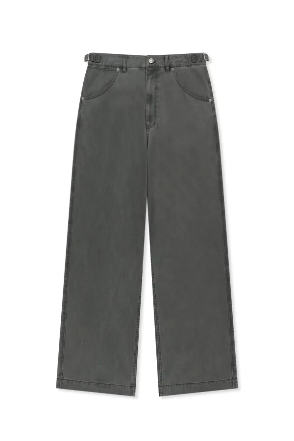 SIDE TAB WASHED COTTON PANTS IN CHARCOAL