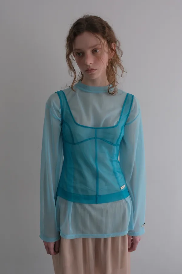 MESH CORSET SLEEVELESS_TEAL BLUE