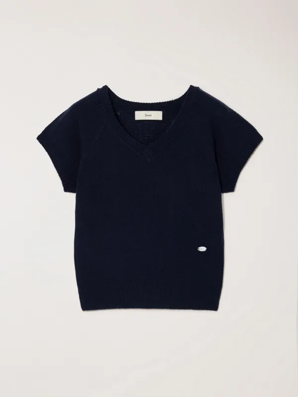 SUMMER LINEN V-NECK KNIT NAVY_UDSW6B233N2