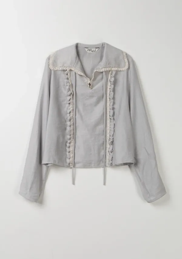 Mused Frill Tunic Blouse - Grey Stripe