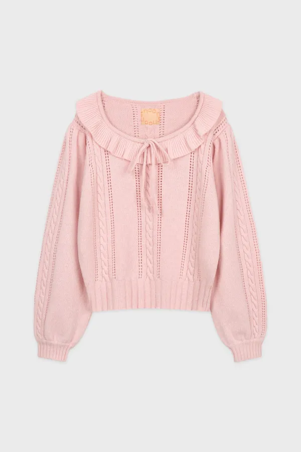 Ruffle Cable Knit Pullover (Pink)