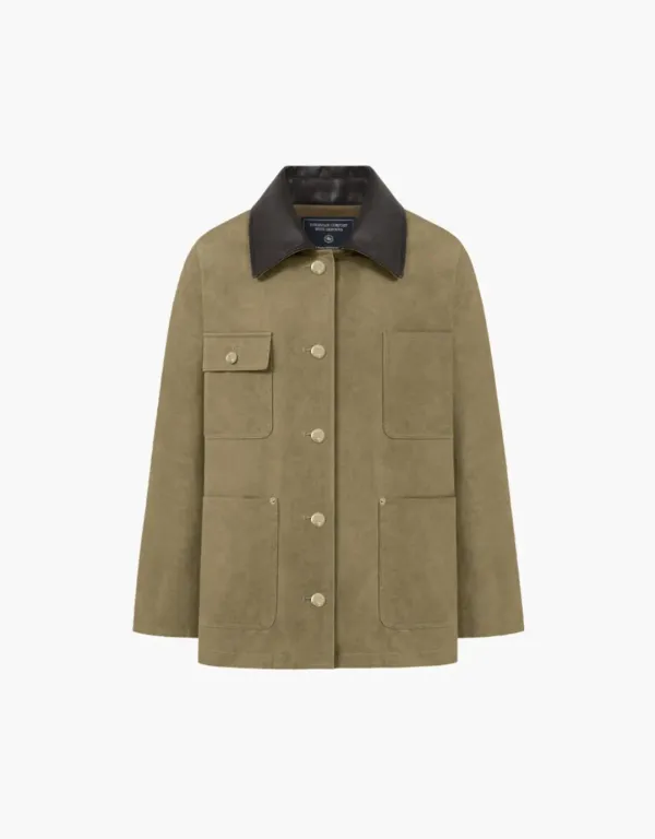 gold button work jacket - brown