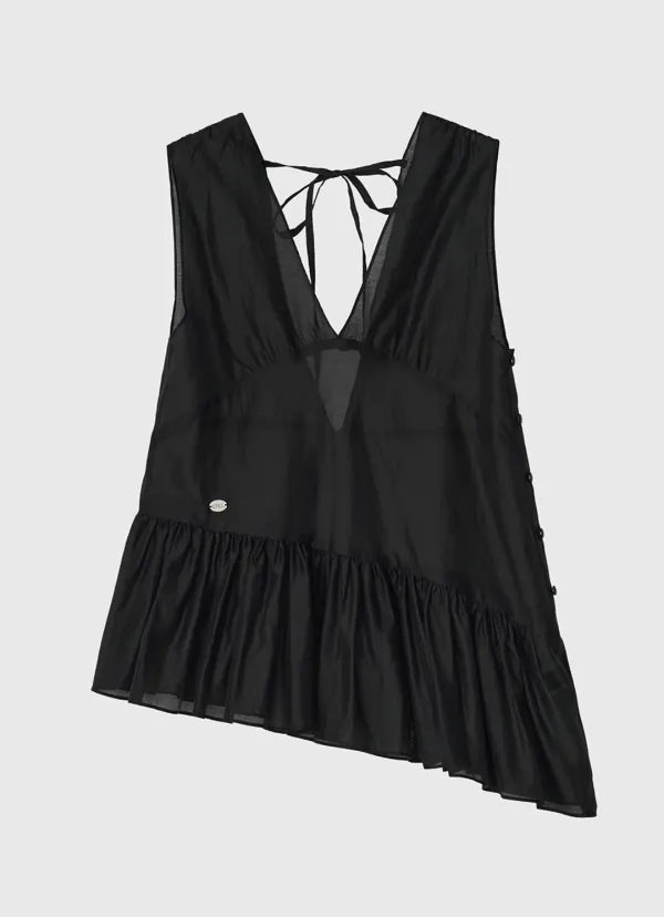 Shirring line layered chiffon bustier - black