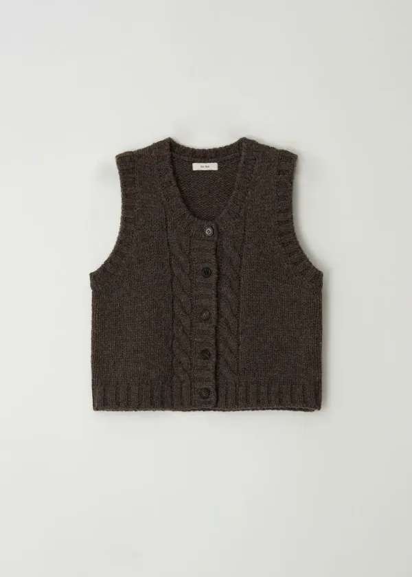 Cable Button Vest(Brown)