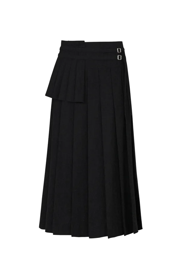 LAYERED PLEATS SKIRT black