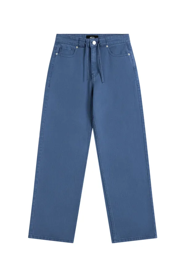 (W) DRAWSTRING COTTON JEANS-BLUE