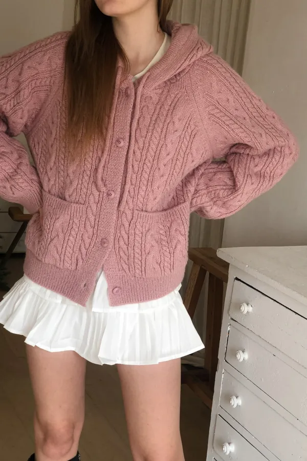 (시즌오프) Ollie Cable Cardigan / Pink