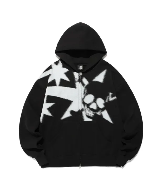 spray skull 3star hoodie zip up[black]