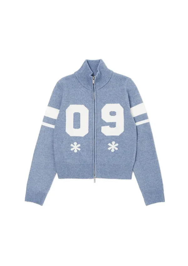 Varsity Knit Zip-up Cardigan Sky Blue