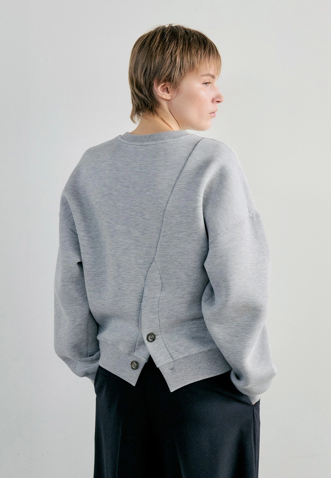 노티아 BACK BUTTON-UP SWEATSHIRT - MELANGE GRAY 상품 이미지 1