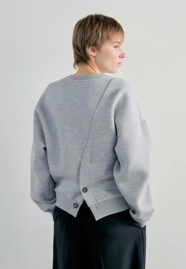 BACK BUTTON-UP SWEATSHIRT - MELANGE GRAY
