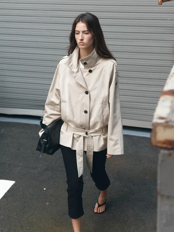 Belted trench half coat [KNFW06CT01]_Beige