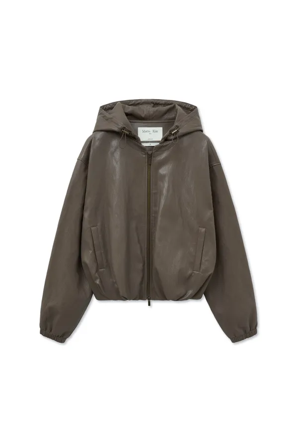 FAUX LEATHER HOODY CROP JUMPER IN BROWN